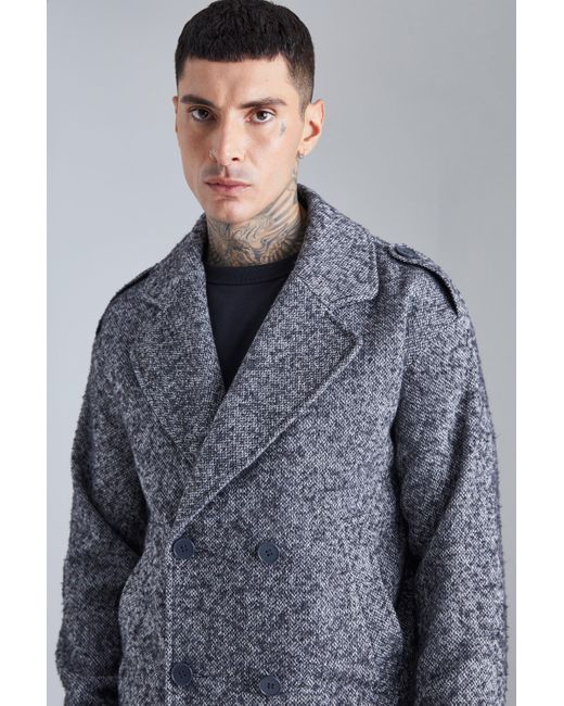 BoohooMAN Gray Boxy Salt & Pepper Wool Look Overcoat for men