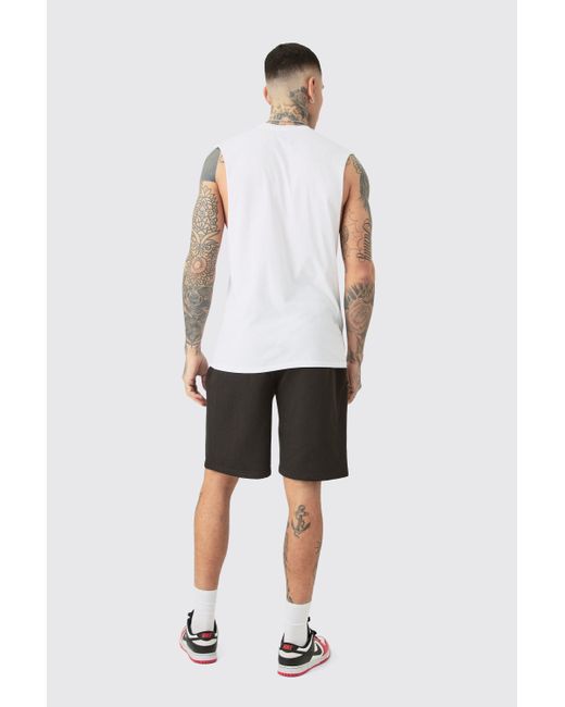 BoohooMAN Black Tall Oversized Fit Official Jersey Shorts for men