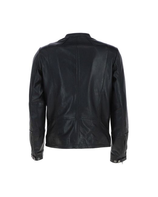 BoohooMAN Blue Ashwood Leather 'fons' Leather Slim Fit Biker Jacket for men