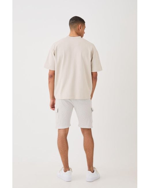 BoohooMAN White Slim Fit Waffle Cargo Short for men