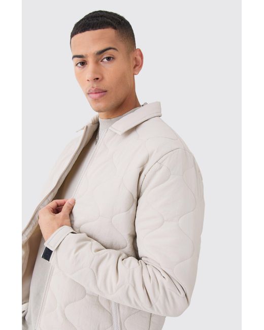 BoohooMAN White Onion Quilted Collared Jacket for men