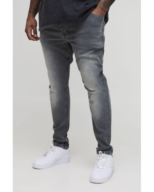 BoohooMAN Gray Plus Stretch Skinny Jeans for men