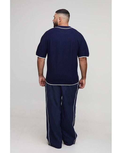 Boohoo Blue Plus Stripe Embroidered Parachute Pants