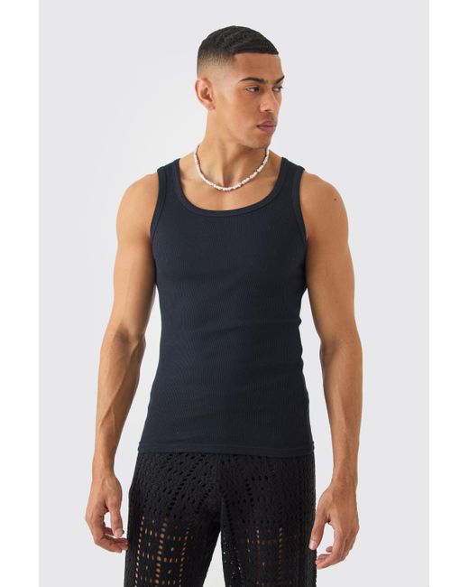 BoohooMAN Blue Muscle Fit Ribbed Vest for men