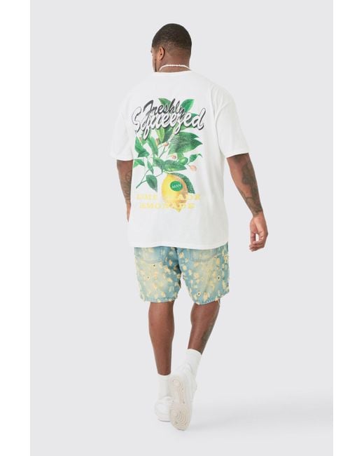 BoohooMAN Green Plus Homemade Lemonade Printed T-shirt In White for men