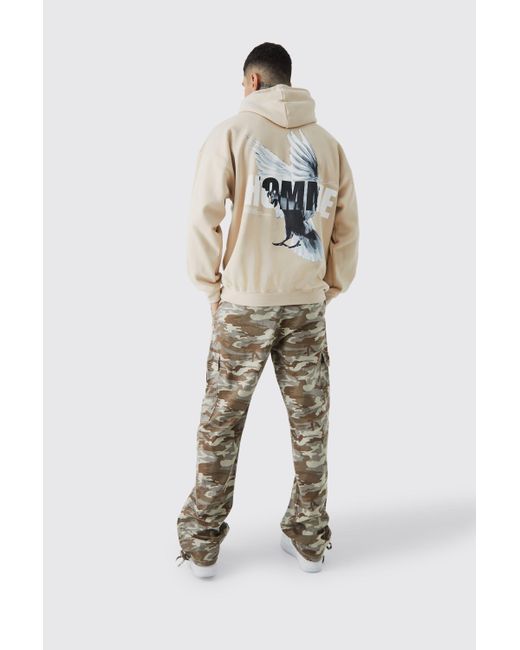 BoohooMAN Natural Tall Oversized Homme Dove Back Print Graphic Hoodie for men