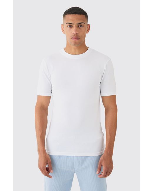 BoohooMAN Basic Muscle Fit T-shirt in White für Herren