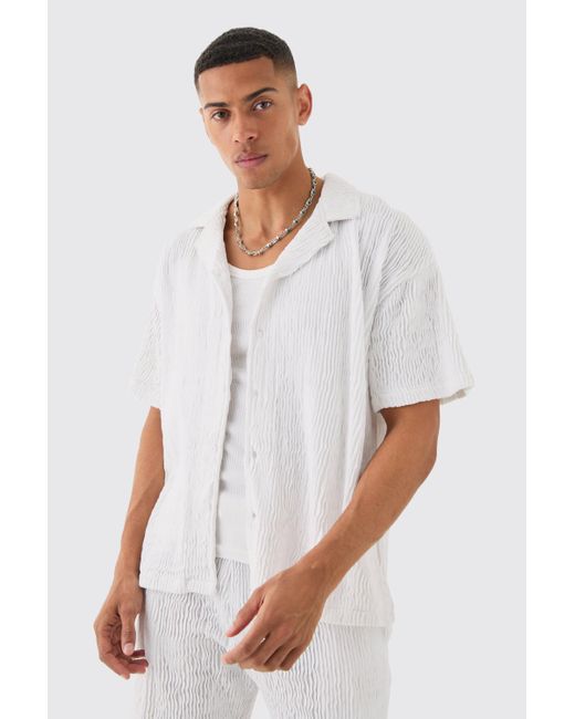 BoohooMAN White Boxy Ripple Pleated Shirt for men