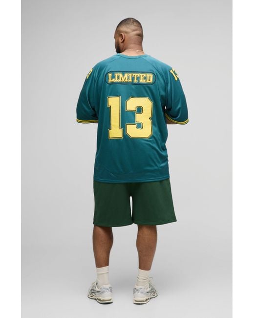 BoohooMAN Blue Plus Oversized Limited Applique Airtex Baseball Shirt for men