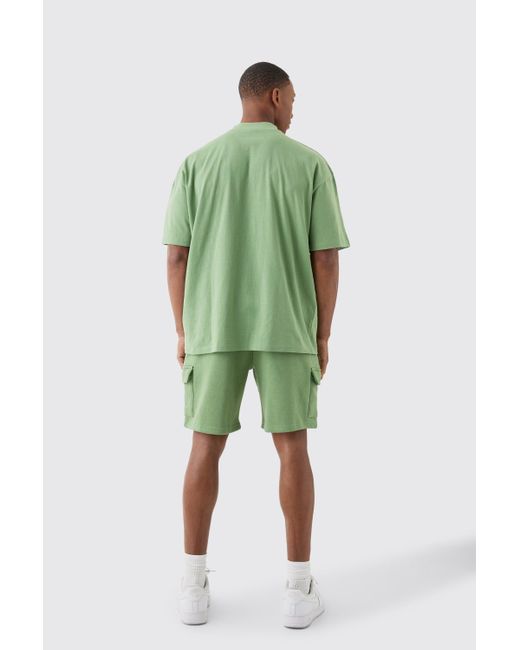 BoohooMAN Green Man Oversized Extended Neck T-shirt And Cargo Short Set for men