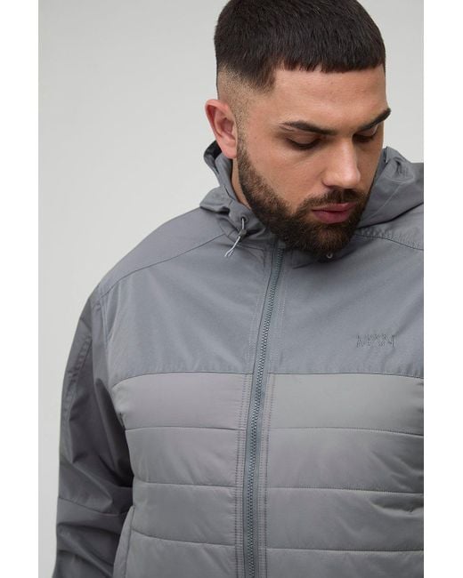 Plus Regular Fit Lightweight Quilted Hooded Jacket Boohoo de color Gray