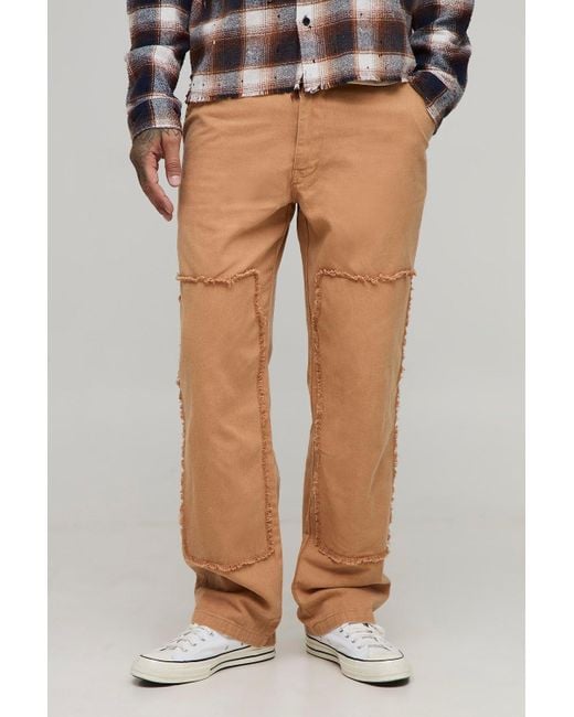 BoohooMAN Tall Bleach Wash Relaxed Fit Carpenter Trousers in Brown für Herren