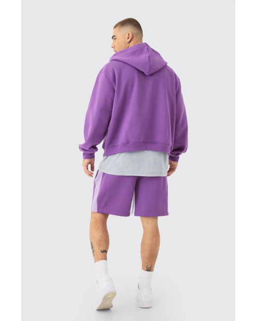 BoohooMAN Purple Oversized Boxy Hooded Gusset Short Tracksuit for men