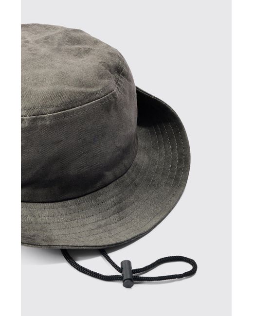 BoohooMAN Gray Printed Tie Dye Boonie Hat In Black for men