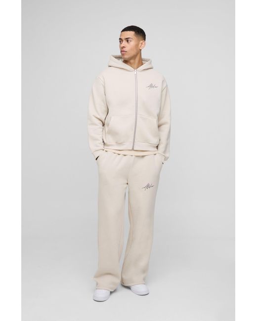 Boohoo Natural Oversized Boxy Homme Contrast Stitch Zip Through Tracksuit