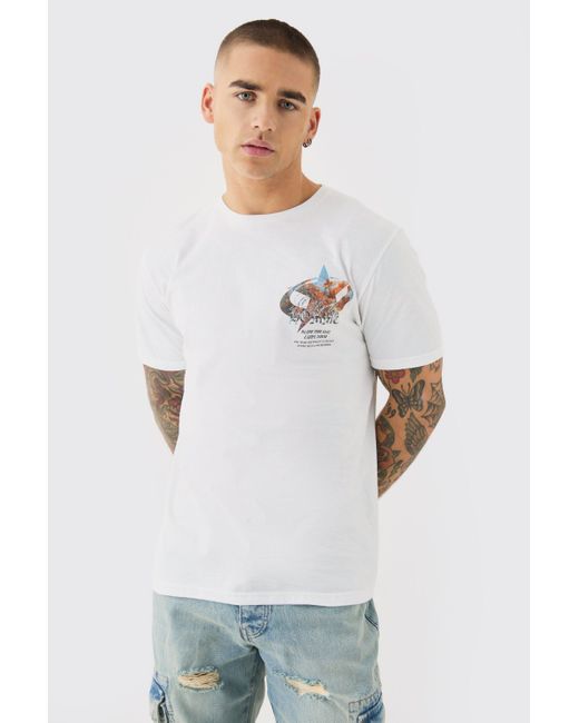 BoohooMAN White Oversized Star Renaissance Graphic T-shirt for men