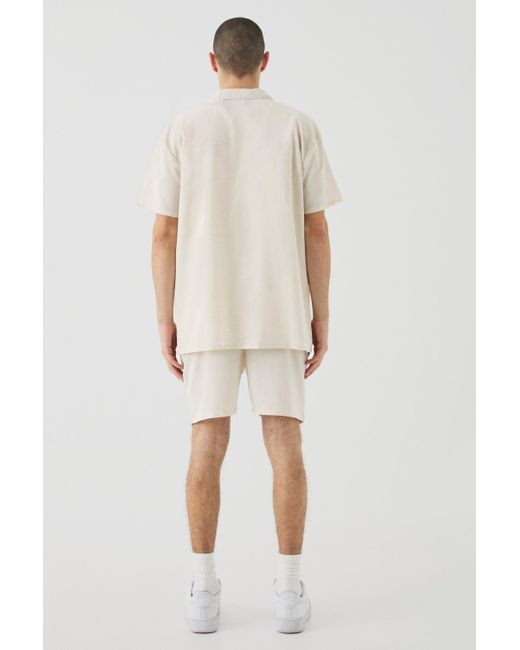 BoohooMAN Natural Short Sleeve Oversized Linen Shirt & Short for men