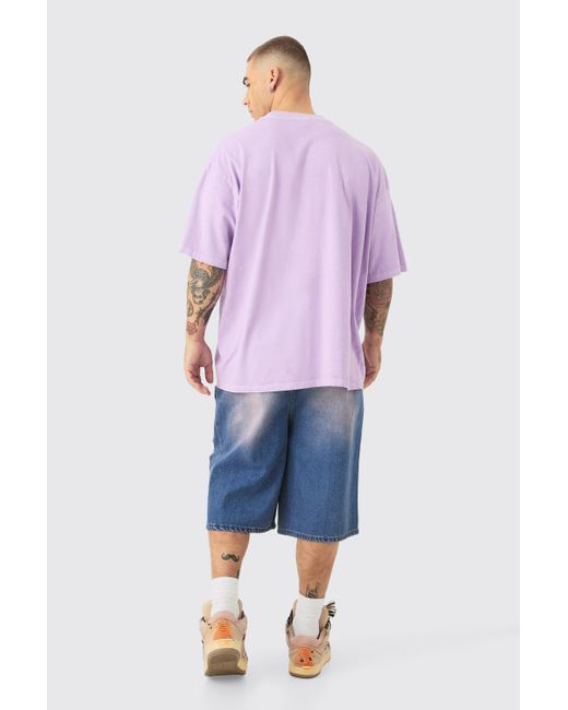 BoohooMAN Purple Oversized Over The Seam Renaissance Line Print T-shirt for men