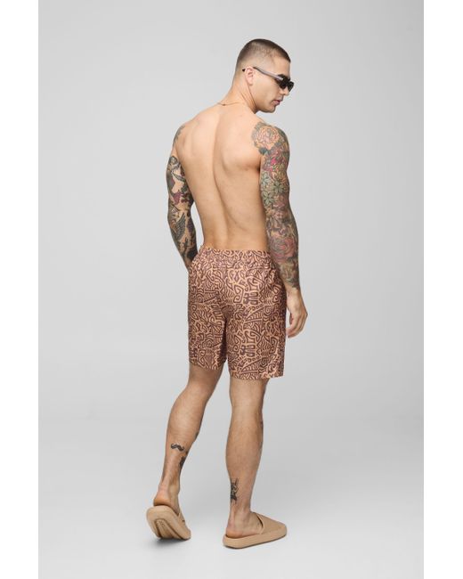 BoohooMAN Brown Mid Length Abstract Swims for men