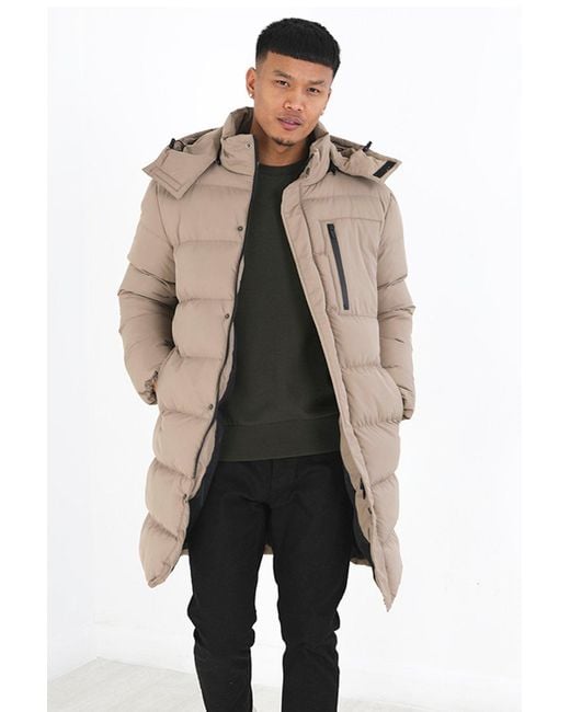 BoohooMAN Gray Brave Soul Longline Hooded Padded Puffer Jacket for men