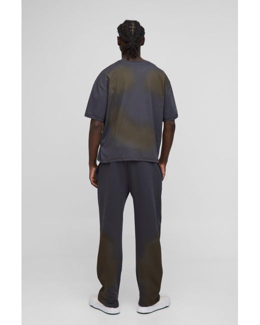 BoohooMAN Black Relaxed Fit Washed Rhinestone Sweatpants for men