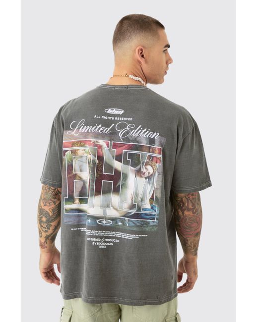 BoohooMAN Gray Oversized Bhm Renaissance Print T-shirt for men