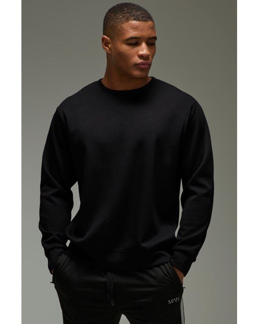 BoohooMAN Black Active Interlock Regular Fit Luxe Sweatshirt for men