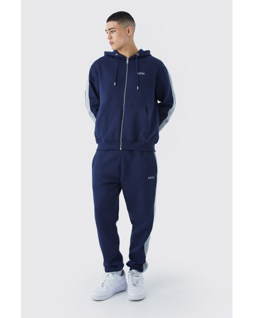 BoohooMAN Slim-Fit Original Man Hoodie-Trainingsanzug mit Reißverschluss in Blue für Herren