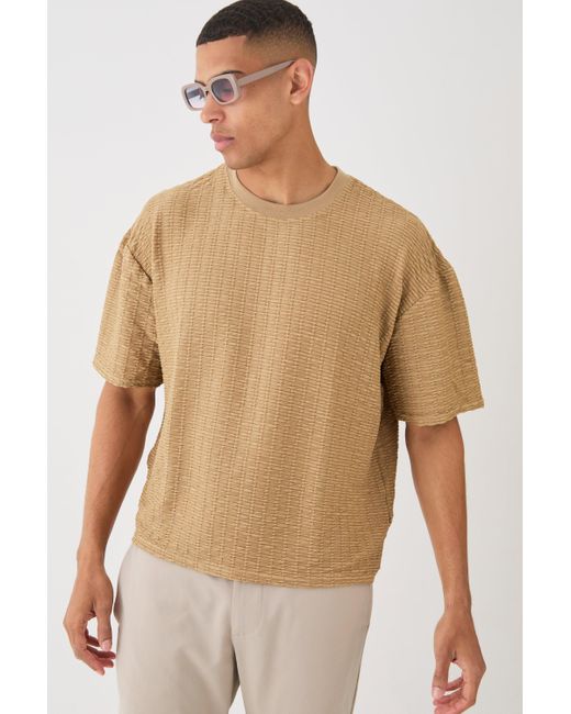 BoohooMAN Natural Oversized Boxy Pleated Texture T-shirt for men