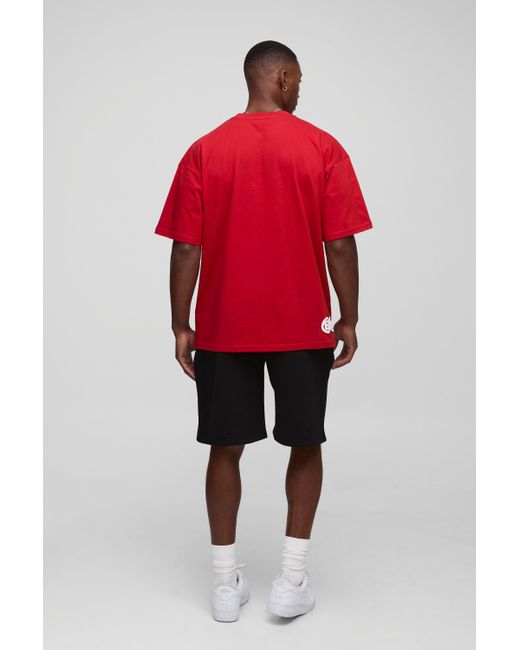BoohooMAN Red Oversized Puff Print Heart T-Shirt for men