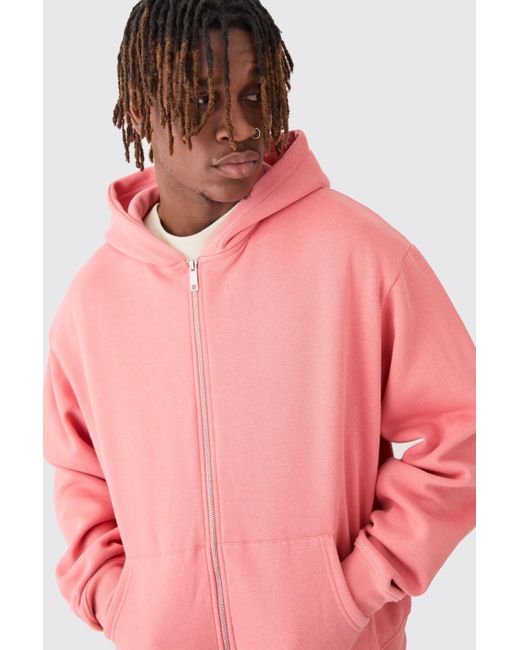 BoohooMAN Pink Tall Oversized Boxy Zip Through Hoodie for men