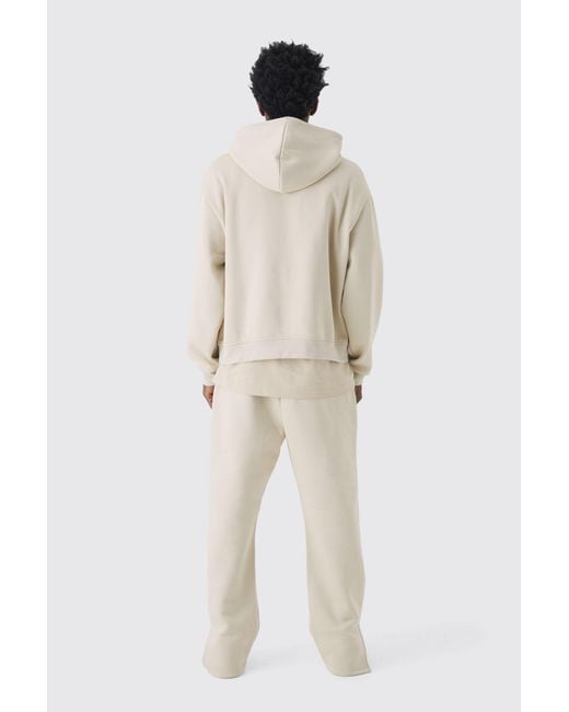 BoohooMAN Natural 330Gsm Regular Fit Split Hem Sweatpants for men