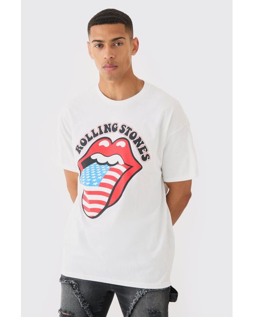 BoohooMAN Red Oversized Usa Rolling Stones License T-shirt for men