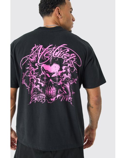 BoohooMAN Gray Oversized Heavyweight Skull Graphic T-shirt for men