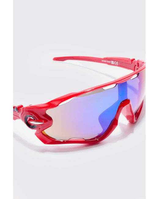 BoohooMAN White Racer Mirror Lens Sunglasses for men