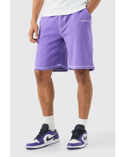 BoohooMAN Purple Relaxed Limited Edition Contrast Stitch Shorts for men