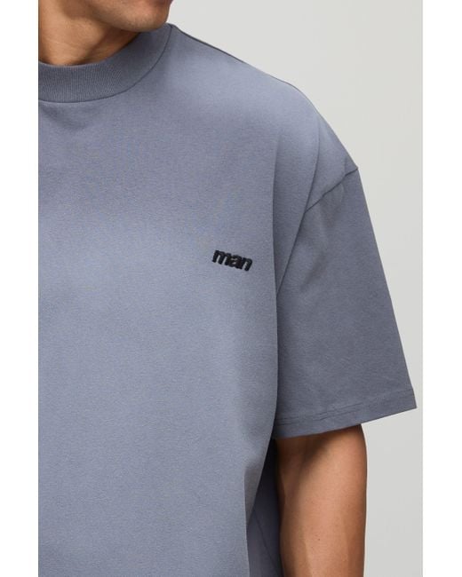 BoohooMAN Kastiges graues Oversize Man Hemd Besticktes T-Shirt in Blue für Herren