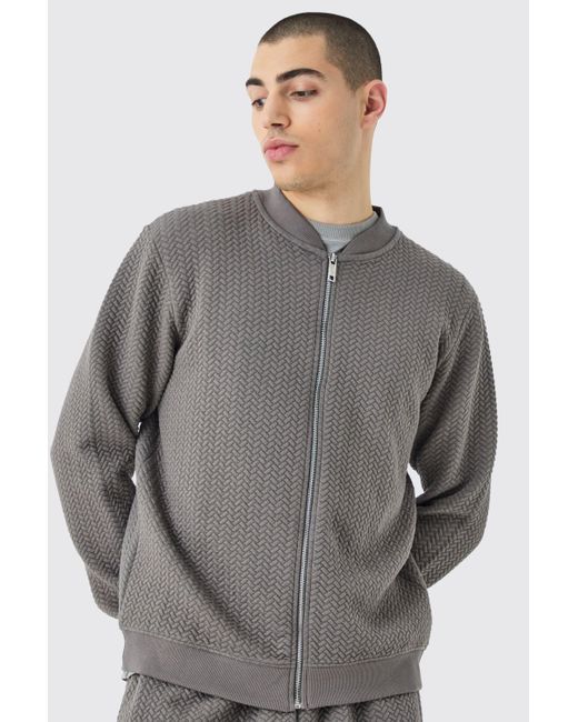 BoohooMAN Gray Boxy Quilted Herringbone Bomber Set for men