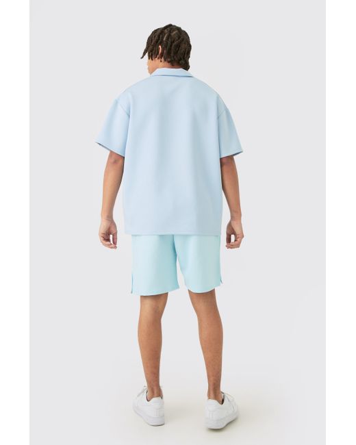 BoohooMAN Blue Relaxed Scuba Short With Poppers for men