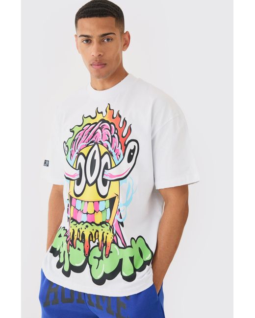 Boohoo White Oversized Nibbled Face Graphic T-shirt