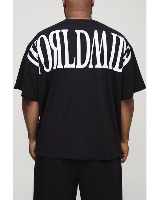 BoohooMAN Plus Oversize T-Shirt mit Worldwide-Print in Black für Herren