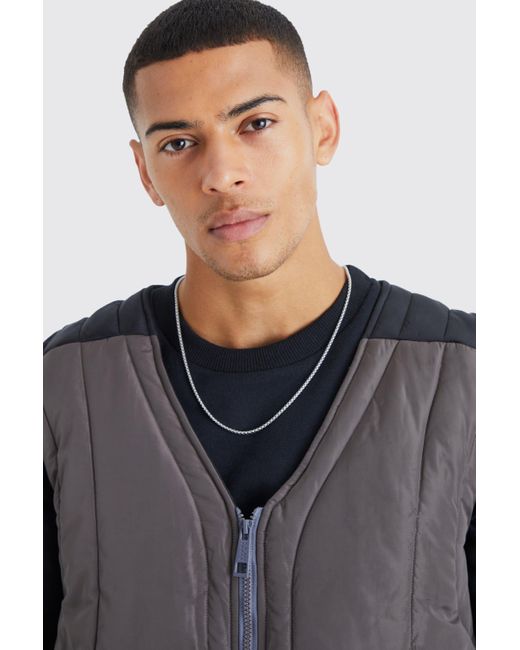 BoohooMAN Gray Boxy Curved Quilted Gilet for men