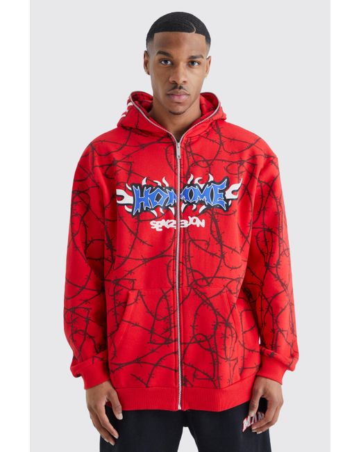 Boohooman top red hoodie