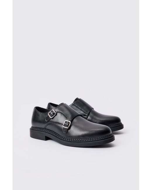 Boohoo Pu Monk Strap Loafer In Black