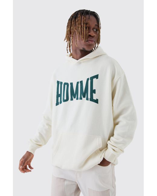 Boohoo Tall Varsity Print Oversized Hoodie in White Lyst