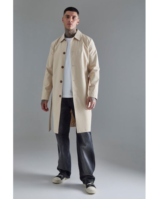 BoohooMAN Gray Tall Classic Belted Trench Coat for men