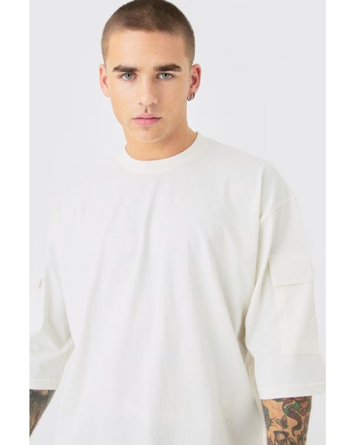 BoohooMAN Oversized Cargo Pocket Half Sleeve T-shirt in White für Herren