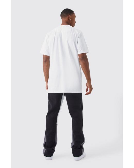 BoohooMAN White Longline Colour Block Tshirt for men