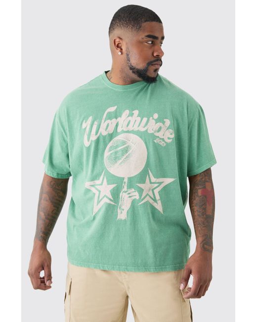 BoohooMAN Plus Worldwide Baseball T-shirt In Green for men