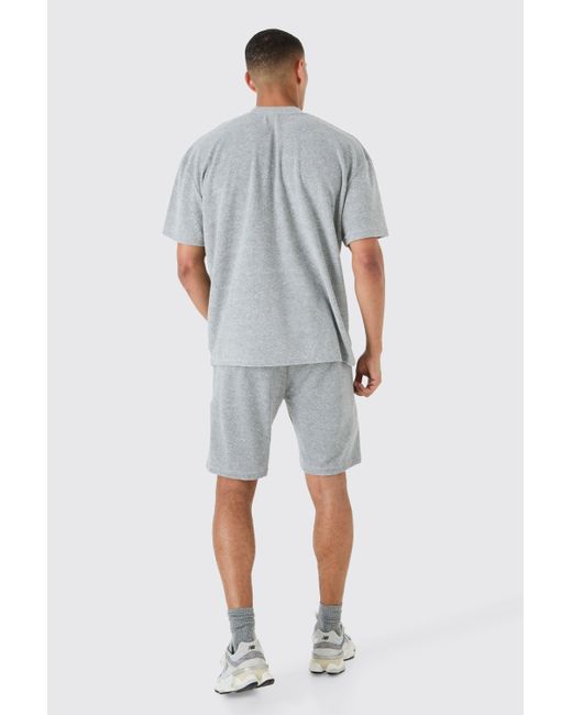 BoohooMAN Blue Oversized Extended Neck Towelling T-shirt & Short Set for men